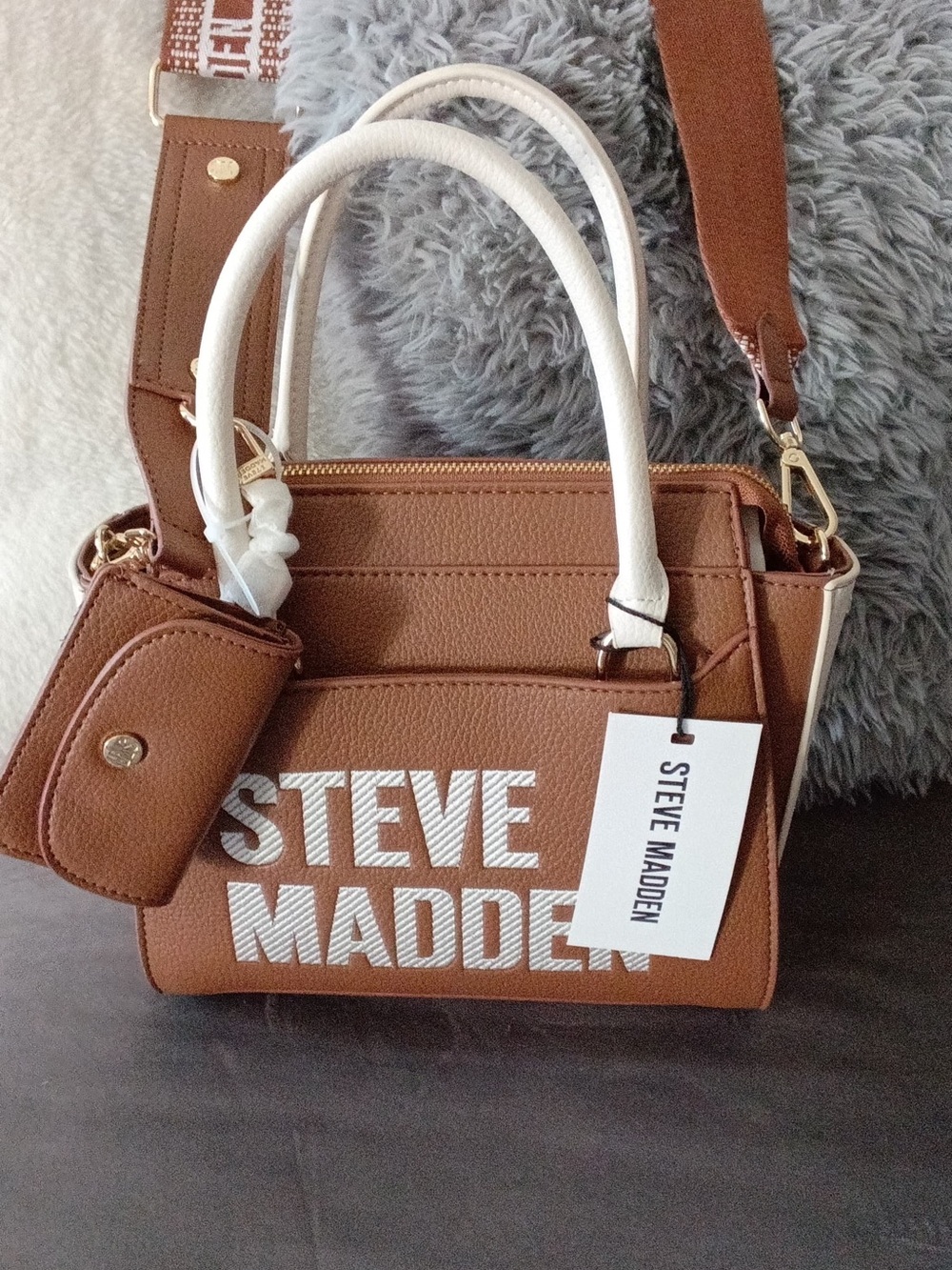Steve Madden Brown Satchel with White Handles